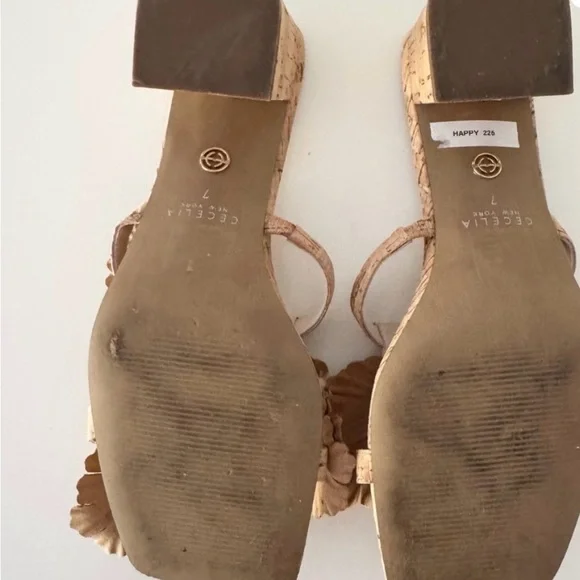 Cecelia New York Tan Cork Mules with Floral Detail - Picture 5 of 6
